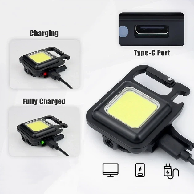 Ліхтарик акумуляторний LED Брелок з карабіном та магнітом COB 500mAh - Фото 4 Ліхтарик акумуляторний LED Брелок з карабіном та магнітом COB 500mAh - зображення 4