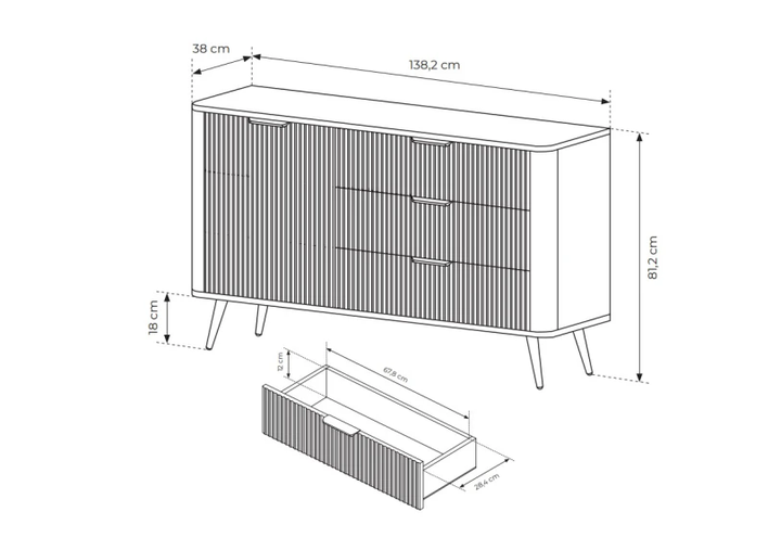 Комод Ланте/Lante 1-дверный с 3 ящиками 1D3S/138 Бежевый Ш138xВ81 см. Perfect Home - изображение 5