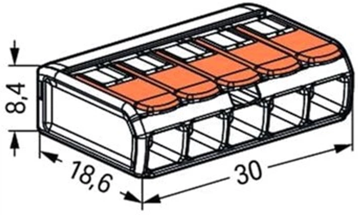 Wago Клемма монтажная универсальная, 5 проводов, сечение 0.2-4 мм²/32 А (10 шт упаковка) 221-415 - Фото 4 Wago Клемма монтажная универсальная, 5 проводов, сечение 0.2-4 мм²/32 А (10 шт упаковка) 221-415 - изображение 4