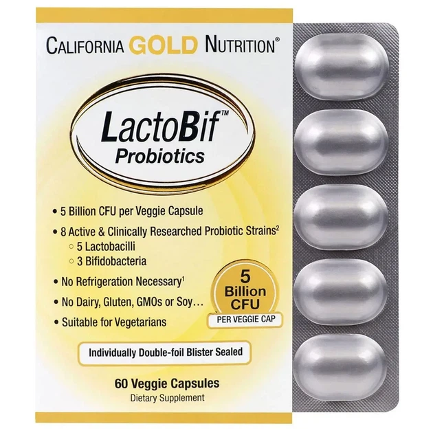 Лактобациллы California Gold Lactobif 5 probiotics 60 растительных капсул пробиотики в упаковке (VMD-1205903) - изображение 2