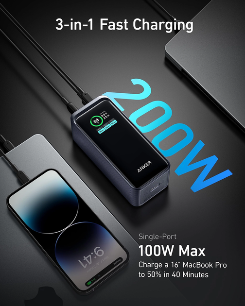 Внешний аккумулятор Anker Prime 20000mAh PowerBank 200W, Black