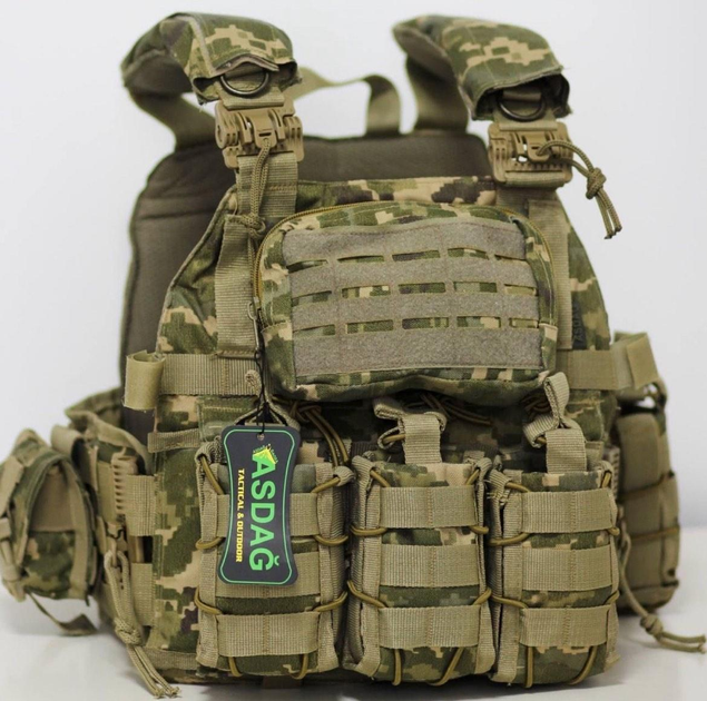 Плитоноска БС ASDAG з Cordura 1000D із системою швидкого скидання 4 точкова, піксель - зображення 1