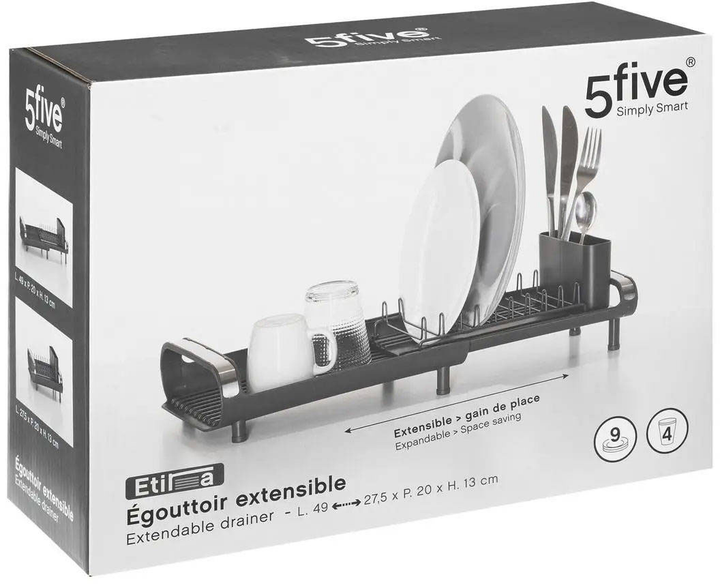 Сушарка для посуду 5five Simply Smart Etira 49 x 20 x 13 см Чорна (3560231651190) - зображення 3