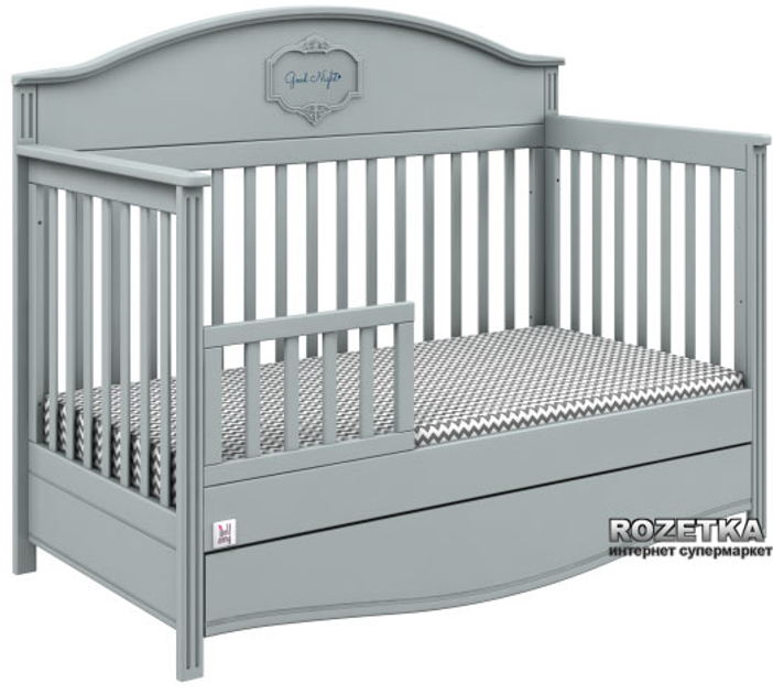 Детская кроватка-трансформер Bellamy Good Night Grey с ящиком 140х70 см ...