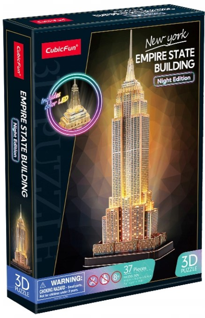 Puzzle 3D Cubic Fun Empire State Building Wersja nocna 37 elementy (6944588205393) - obraz 1