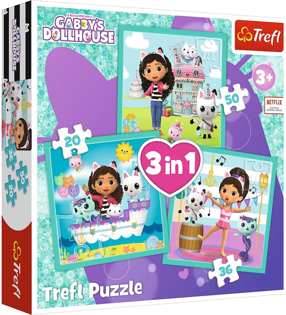 Пазл Trefl Gabby's Dollhouse Котячий будиночок Габі 3 в 1 106 елементів (5900511348712) - зображення 1