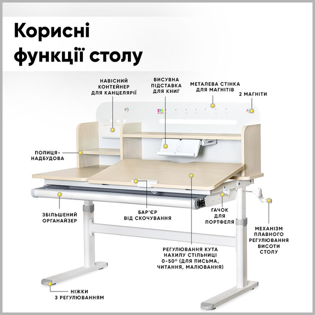 Дитячий стіл Evo-kids TH-360 Grey (арт.TH-360 TG/G) з полицею - изображение 3