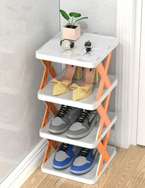 Полиця-трансформер SHOE RACK для взуття пластикова 4секції Помаранчевий - Фото 8 Полиця-трансформер SHOE RACK для взуття пластикова 4секції Помаранчевий - зображення 8