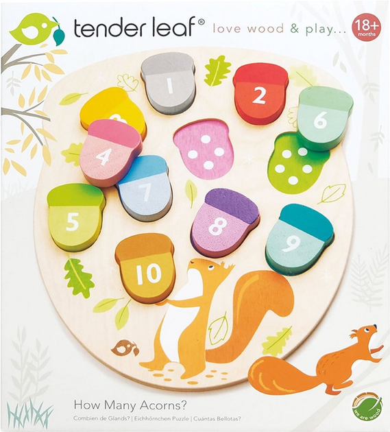 Сортер дерев'яний Tender Leaf Білочка і лічильні жолуді (0191856084150) - зображення 3