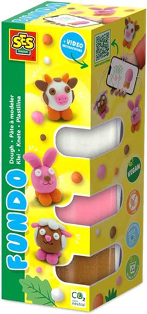 Zestaw do rzeźbienia Ses Creative Dough FunDo Farm animals 3 x 90 g 1 x 40 g (8710341008116) - obraz 1