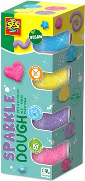 Набір для ліплення Ses Creative Dough Feel Good Sparkle 4х90 г (8710341005153) - зображення 1