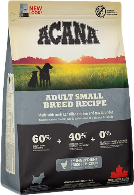 Акана сухий беззерновий корм для дорослих собак дрібних порід Acana Adult Small Breed Recipe з м'ясом курчат та камбалою 2 кг - Фото 1 Акана сухий беззерновий корм для дорослих собак дрібних порід Acana Adult Small Breed Recipe з м'ясом курчат та камбалою 2 кг - изображение 1
