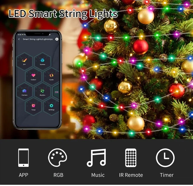 Светодиодная уличная LED гирлянда 20м Smart Bluetooth APP USB RGB Color 20M / 200LEDs - изображение 3