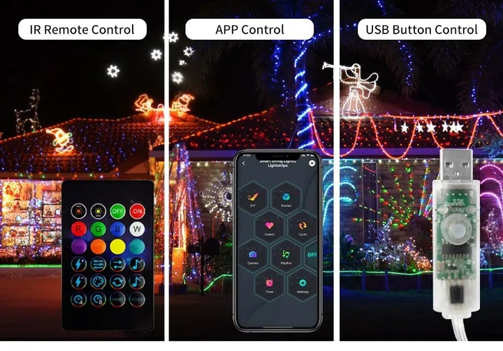 Светодиодная уличная LED гирлянда 20м Smart Bluetooth APP USB RGB Color 20M / 200LEDs - изображение 4