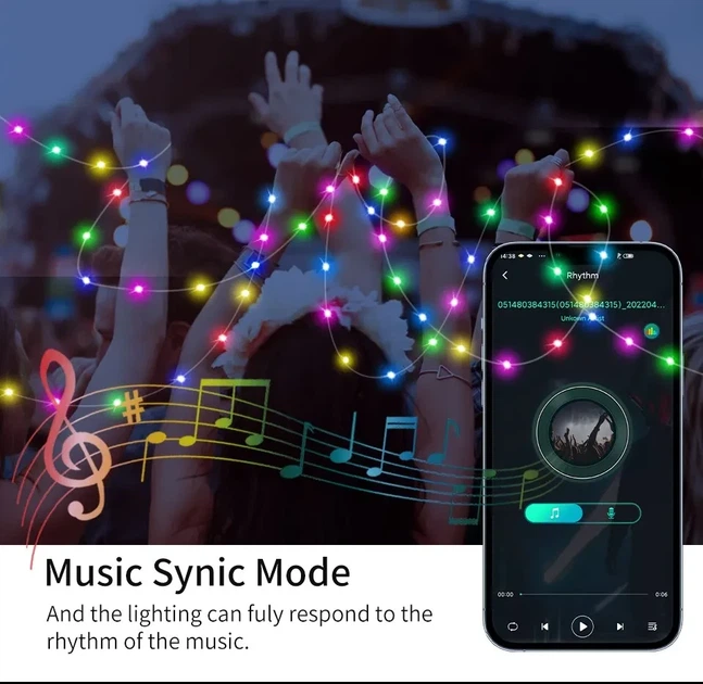Светодиодная уличная LED гирлянда 20м Smart Bluetooth APP USB RGB Color 20M / 200LEDs - изображение 6