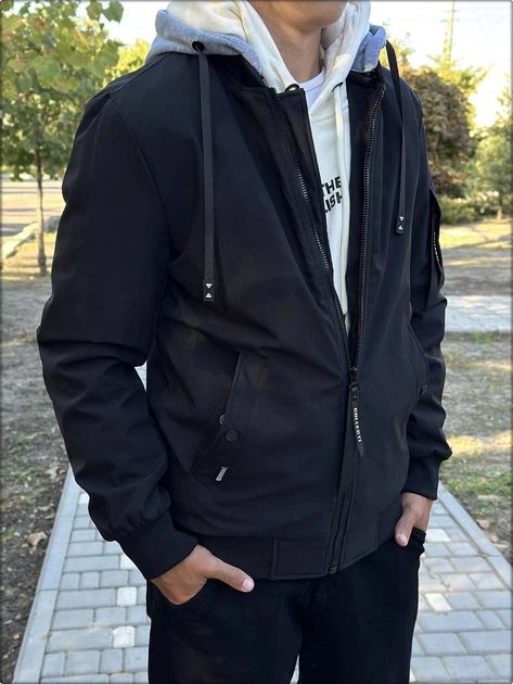 Чорна чоловіча куртка з капюшоном RED Bomber Street Tag Black 54 Чорний - изображение 3