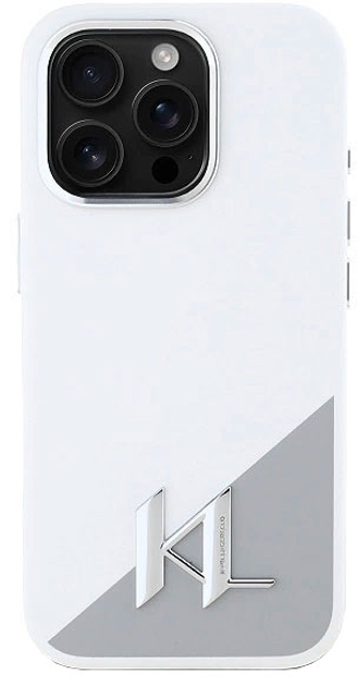 Панель Karl Lagerfeld Silicone Initial Metal Logo MagSafe для Apple iPhone 16 PRO White (KLHMP16LSCMKMPCH) - зображення 1