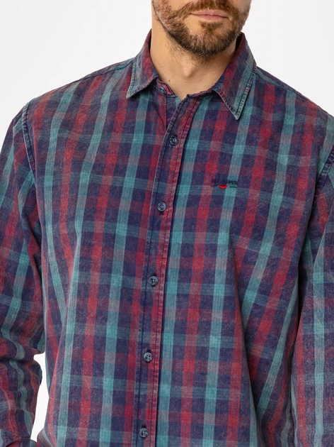 Сорочка бавовняна чоловіча Lee Cooper Wayne 9308 L Синій/Зелений (5905991713098) - зображення 4