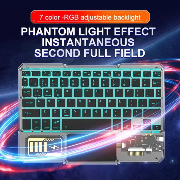Беспроводная клавиатура для пк и планшетов iPad & Tab KB333 Bluetooth USB 2.4Гц RGB Черный Прозрачный - изображение 6