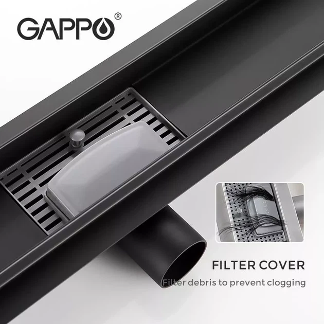 Трап для душа линейный GAPPO G85007-36 Black черный из нержавеющей стали 70x500 мм с решеткой (G85007-36) - изображение 4