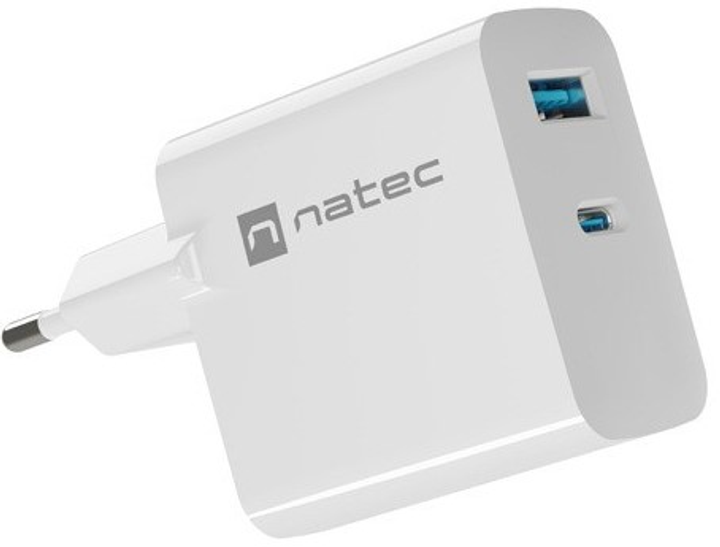 Мережевий зарядний пристрій NATEC Ribera GaN USB-A + USB-C 45 W NUC-2142 White (5901969444230) - зображення 1