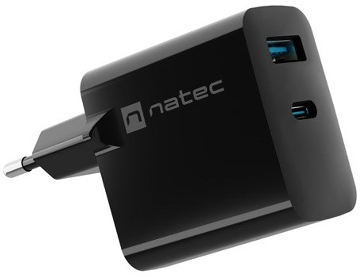 Ładowarka sieciowa NATEC Ribera GaN USB-A + USB-C 45 W NUC-2143 Black (5901969444247) - obraz 1