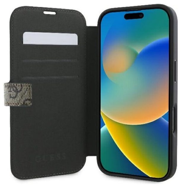 Etui z klapką Guess Book 4G Metal Logo do Apple iPhone 16 Plus Brown (GUBKP16M4GMGBR) - obraz 5