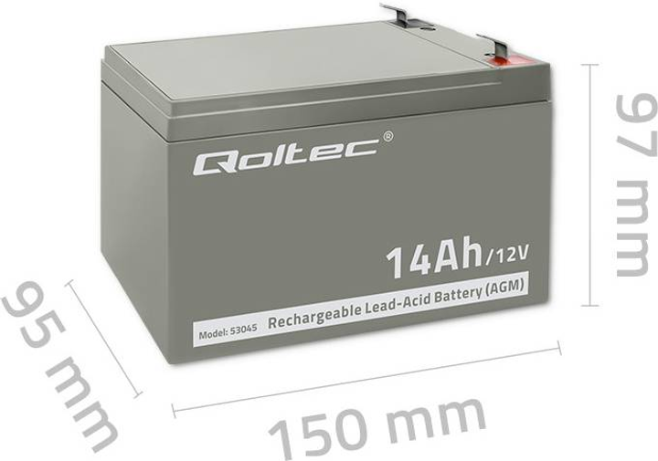 Акумуляторна батарея Qoltec AGM 12V 14Ah max. 210A 53045 (5901878530451) - зображення 4