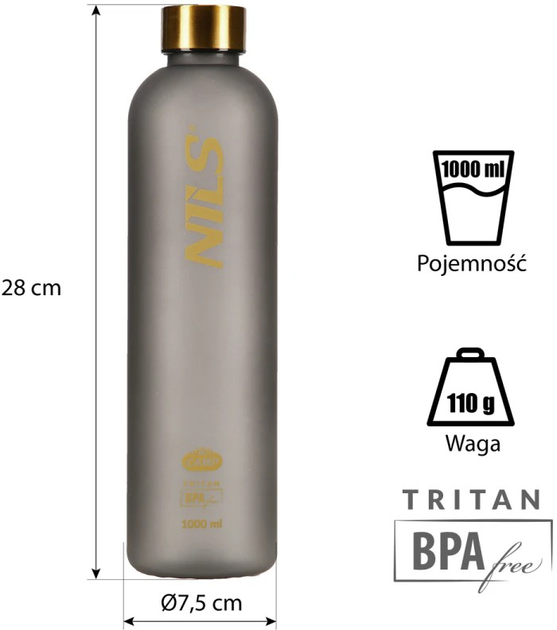 Пляшка Nils Camp тританова 1 л графітова (5907695552362) - зображення 4