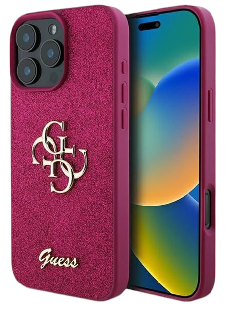 Etui Guess Glitter Script Big 4G do Apple iPhone 16 Pro Purple (GUHCP16LHG4SGU) - obraz 1