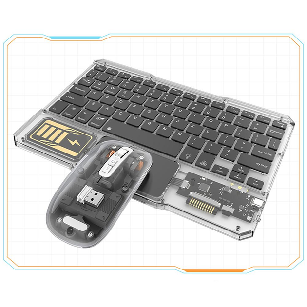 Трёхканальный набор клавиатуры с мышью KB-333 Wireless 2,4Ghz + Bluetooth в прозрачном корпусе с подсветкой RGB - изображение 1