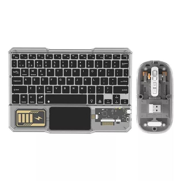 Трёхканальный набор клавиатуры с мышью KB-333 Wireless 2,4Ghz + Bluetooth в прозрачном корпусе с подсветкой RGB - изображение 3