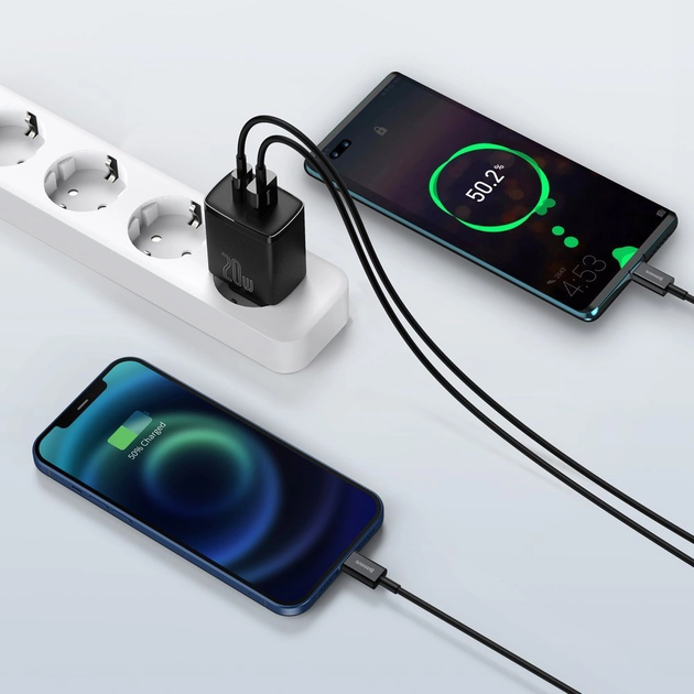 Сетевое зарядное устройство BASEUS Compact Fast Charger 20W 3A EU USB + Type-C Power Delivery + QC3.0 Black (CCXJ-B01) - Фото 8 Сетевое зарядное устройство BASEUS Compact Fast Charger 20W 3A EU USB + Type-C Power Delivery + QC3.0 Black (CCXJ-B01) - изображение 8