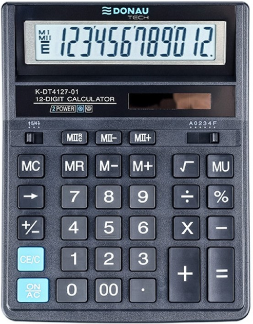 Kalkulator Donau Tech K-DT4127 12 cyfrowy wyświetlacz 20.3 x 15.8 x 3.1 cm Czarny (5901503615966) - obraz 1
