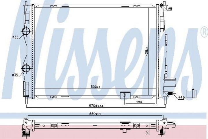 Радиатор охлаждения двигателя NISSENS 68811 Nissan Qashqai 21400BB40A, 21400BR40A, 21410BB40A - изображение 1