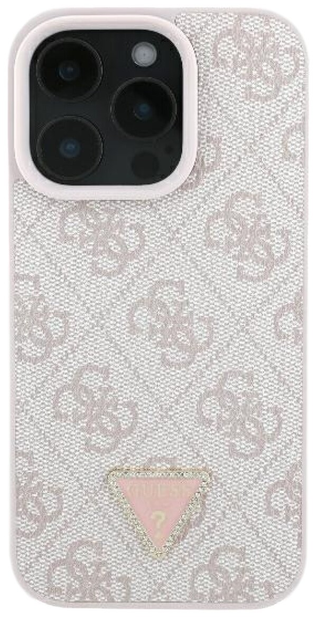 Etui Guess Hardcase Leather 4G Triangle Strass do Apple iPhone 16 Pro Pink (GUHCP16LP4TDPP) - obraz 3