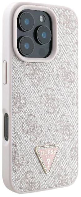 Etui Guess Hardcase Leather 4G Triangle Strass do Apple iPhone 16 Pro Pink (GUHCP16LP4TDPP) - obraz 4