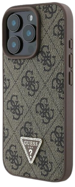 Etui Guess Hardcase Leather 4G Triangle Strass do Apple iPhone 16 Pro Brown (GUHCP16LP4TDPW) - obraz 2