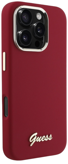 Etui Guess Hardcase Silicone Script Metal Logo do Apple iPhone 16 Pro Magenta (GUHCP16LSMBSLM) - obraz 4