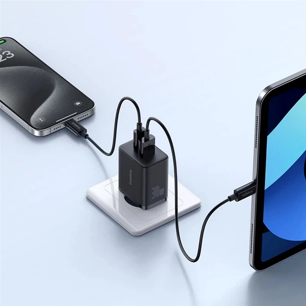 Ładowarka sieciowa Baseus Cube Fast Charger Type-C+USB 30W Cluster Black EU (P10111404113-00) - obraz 9