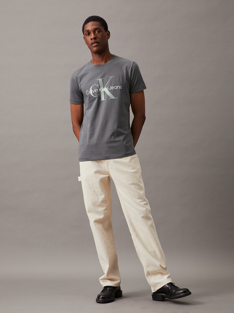 Футболка бавовняна довга чоловіча Calvin Klein Jeans J30J320806-PSL M Сіра (8720639104185) - зображення 3
