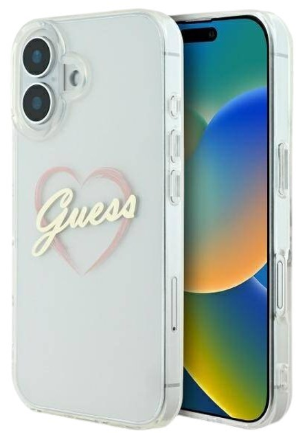 Etui Guess Hardcase IML Heart do Apple iPhone 16 Transparent (GUHCP16SHCHGSPT) - obraz 1