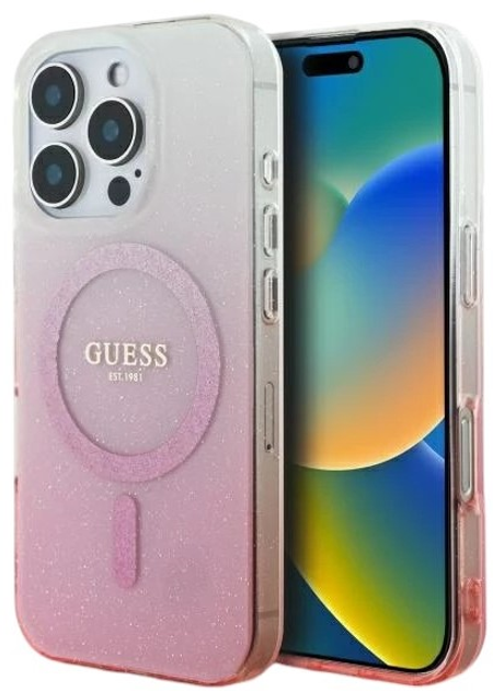 Панель Guess Hardcase IML Glitter Gradient MagSafe для Apple iPhone 16 Pro Pink (GUHMP16LHGRCELP) - зображення 1