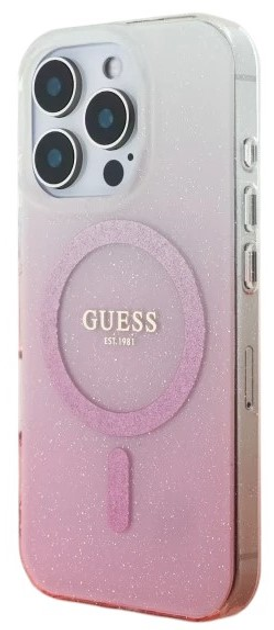 Etui Guess Hardcase IML Glitter Gradient MagSafe do Apple iPhone 16 Pro Pink (GUHMP16LHGRCELP) - obraz 4