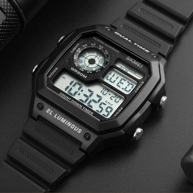 Наручний чоловічий годинник Skmei 1299BK Dual Time Black (7_01128) - зображення 4