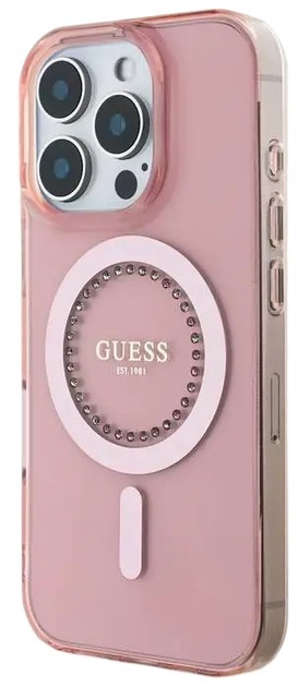 Etui Guess Hardcase IML Rhinestones MagSafe do Apple iPhone 16 Pro Pink (GUHMP16LPFTDTEP) - obraz 2