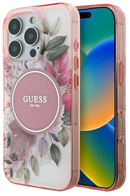 Etui Guess Hardcase IML Flower & Tonal Circle MagSafe do Apple iPhone 16 Pro Max Pink (GUHMP16XHFWBDCEP) - obraz 1