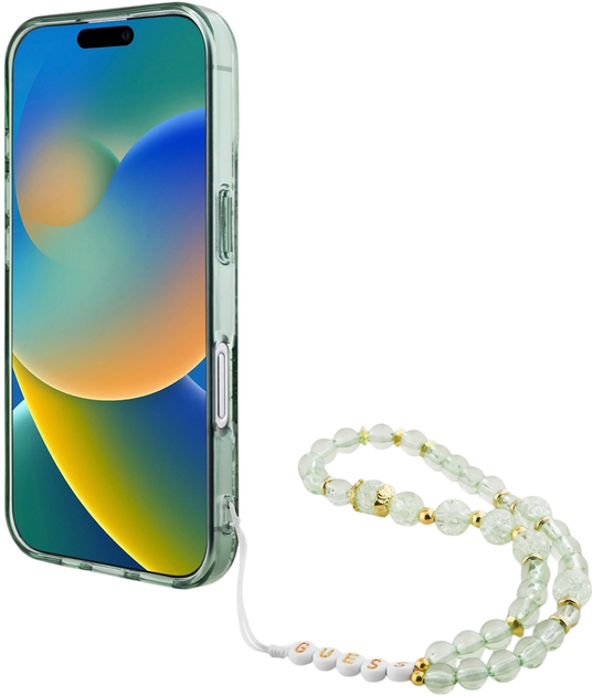Etui Guess Hardcase IML Flowers With Pearl Strap MagSafe do Apple iPhone 16 Pro Max Green (GUHMP16XHFWBRCESN) - obraz 4