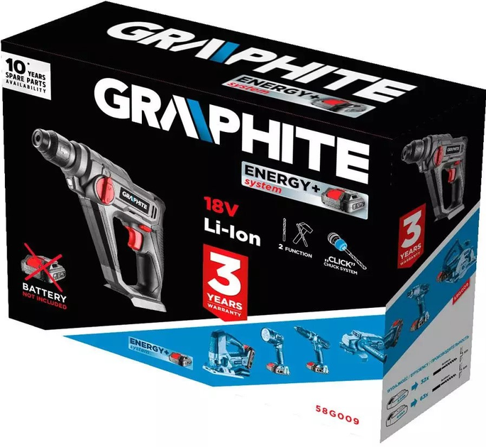 Akumulatorowa młotowiertarka Graphite SDS+ Energy+ 18 V 58G009 bez akumulatora i ładowarki (5902062035370) - obraz 6