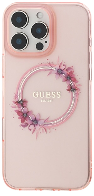 Etui Guess Hardcase IML Flowers Wreath MagSafe do Apple iPhone 16 Pro Max Pink (GUHMP16XHFWFCP) - obraz 3
